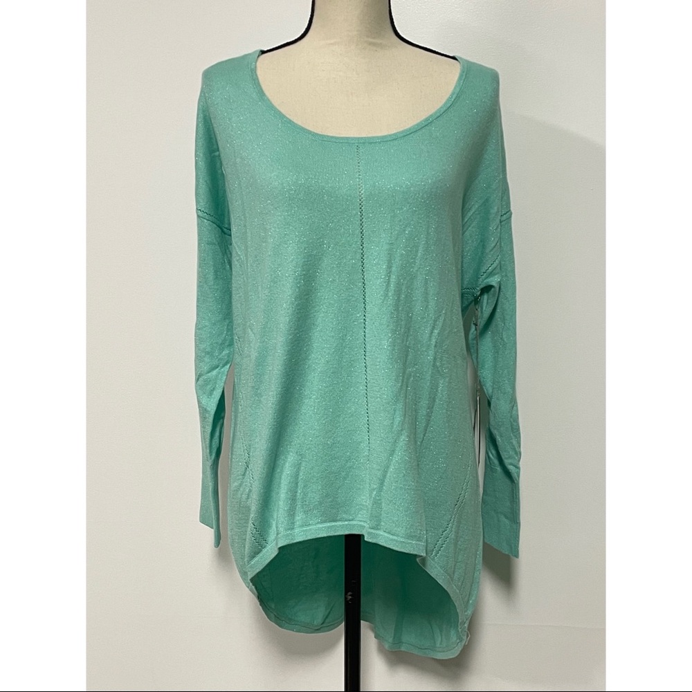 NWT Jennifer Lopez Sweater High Low Metallic Mint Green Size L